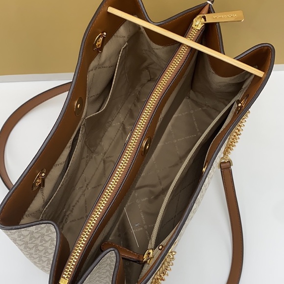 MICHAEL KORS TEAGEN LG LONG DROP SATCHEL VANILLA - Picture 11 of 16